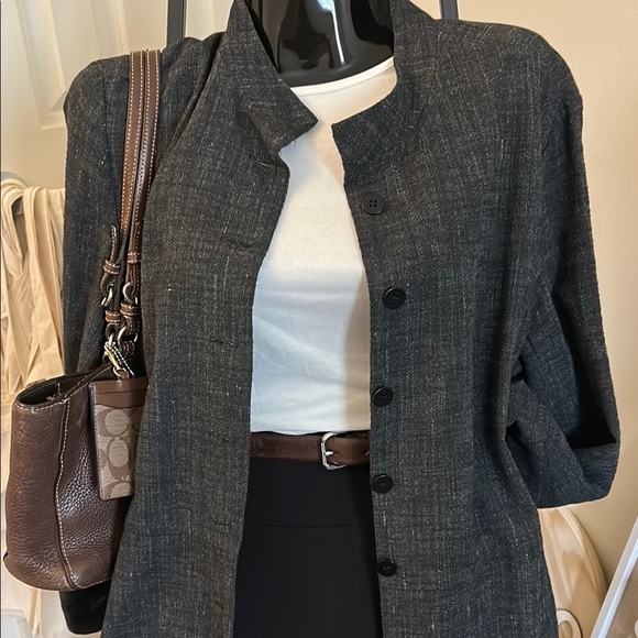 EILEEN FISHER Cotton Linen Women's Black Gray Charcoal Jacket Blazer Size Medium - Picture 2 of 14